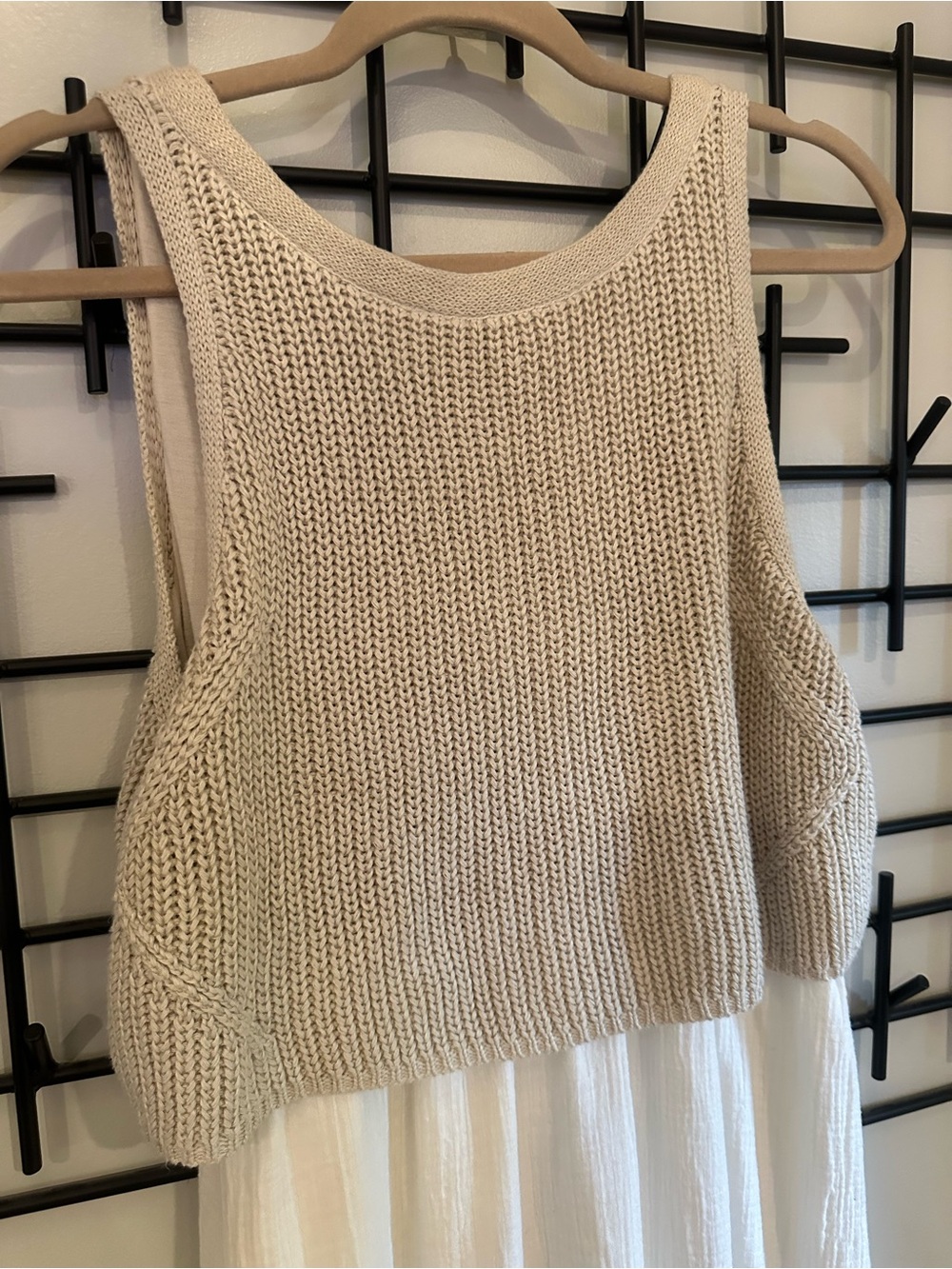 Sleeveless Knit Crop Top Maxi Dress - White & Beige - Picture 2 of 3